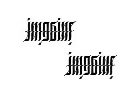 Imagine x Imagine - Lettering Ambigrama rotacional 180° com a palavra IMAGINE e IMAGINE. Flip Type 45° Chanfrado