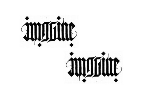 Imagine x Imagine - Lettering Ambigrama rotacional 180° com a palavra IMAGINE e IMAGINE. Flip Type 45° Chanfrado