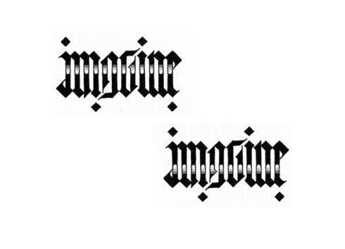 Imagine x Imagine - Lettering Ambigrama rotacional 180° com a palavra IMAGINE e IMAGINE. Flip Type 45° Chanfrado