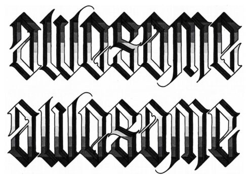 Awesome x Awesome - Lettering Ambigrama rotacional 180° com a palavra AWESOME e AWESOME. Flip Type 45° Chanfrado