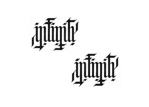 Infinity x Infinity - Lettering Ambigrama rotacional 180° com a palavra INFINITY e INFINITY. Flip Type 45° Chanfrado