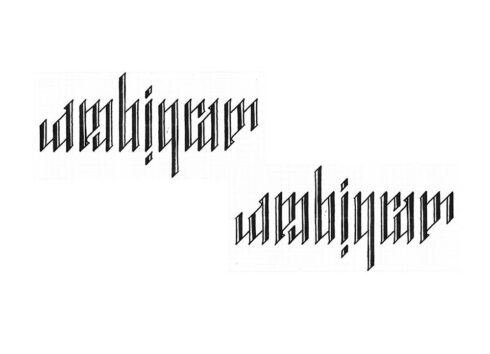 Ambigram x Ambigram - Lettering Ambigrama rotacional 180° com a palavra AMBIGRAM e AMBIGRAM. Flip Type 45° Chanfrado