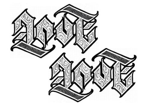 Love x Love - Lettering Ambigrama rotacional 180° com a palavra LOVE. Flip Type 45° Chanfrado