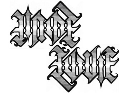 Hate x Love - Lettering Ambigrama rotacional 180° com as palavras HATE e LOVE. Flip Type 45° Chanfrado