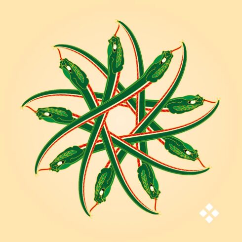9 Cobras - Mandala estrelada, construída com 9 cobras. Ferramenta: Adobe Illustrator
