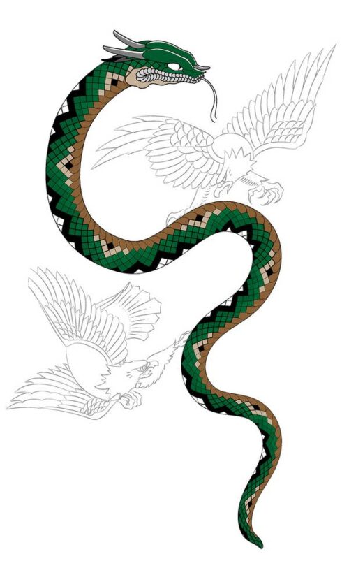 Cobra e Águias - Composição mostrando a luta entre uma Cobra e duas Águias. Ferramenta: Adobe Illustrator