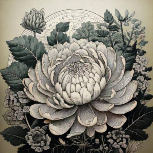 Flor de Crisântemo - Arranjo floral com Peônias