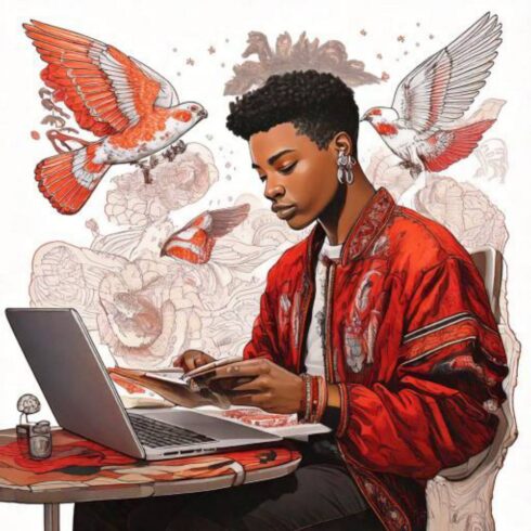 Artista Criativo - Artista Criativo produzindo, ambiente imaginário ao fundo.