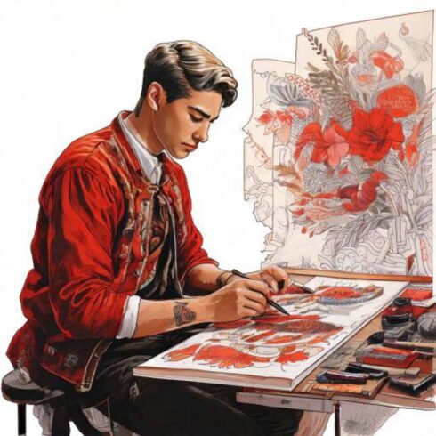 Artista Criativo - Artista Criativo produzindo, ambiente imaginário ao fundo.