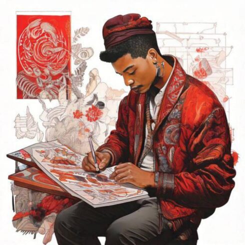 Artista Criativo - Artista Criativo produzindo, ambiente imaginário ao fundo.