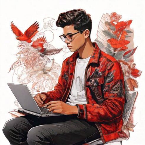 Artista Criativo - Artista Criativo produzindo, ambiente imaginário ao fundo.