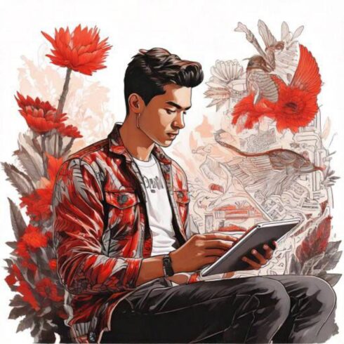 Artista Criativo - Artista Criativo produzindo, ambiente imaginário ao fundo.