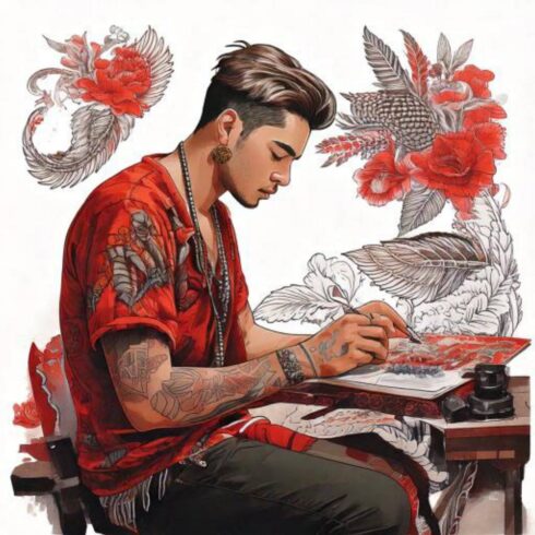 Artista Criativo - Artista Criativo produzindo, ambiente imaginário ao fundo.