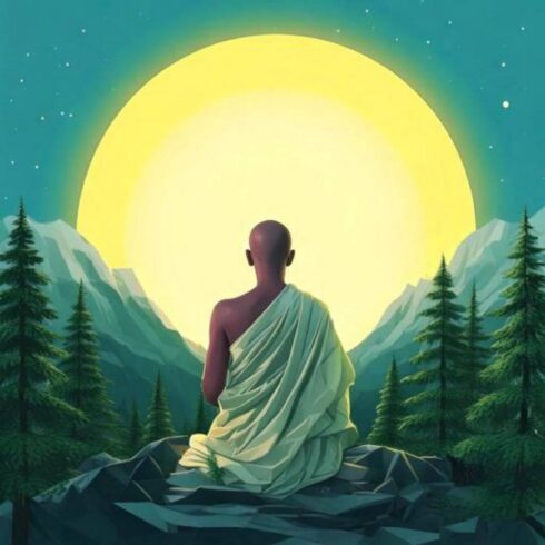 Monge Meditando - Monge sentado sozinho meditando