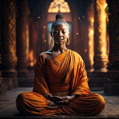 Monge Meditando - Monge sentado sozinho meditando