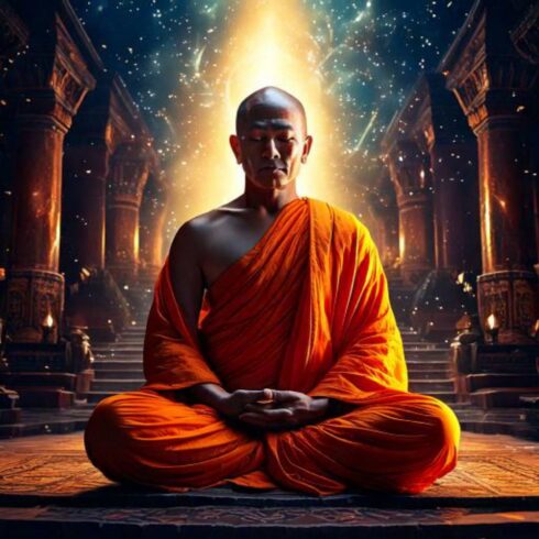 Monge Meditando - Monge sentado sozinho meditando