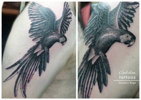 Tatuagem Sombreado Preto e Cinza / Sumiê - Tatuagem Sombreada em tons de preto e cinza, gradientes e texturas feitos com o afastamento dos pontos e diluição do preto / Sumiê.