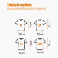 Camiseta Tradicional Gold Ultra Confort 100% algodão 30.1 Penteado – Coleção Ponta Firme - tabela de medidas