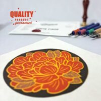 Peça Única - Xilogravura Matriz Perdida - Peônia Dourada / Proteção e Boa Sorte - 20 x 20 - Papel Gravura - Estúdio Ponta Firme